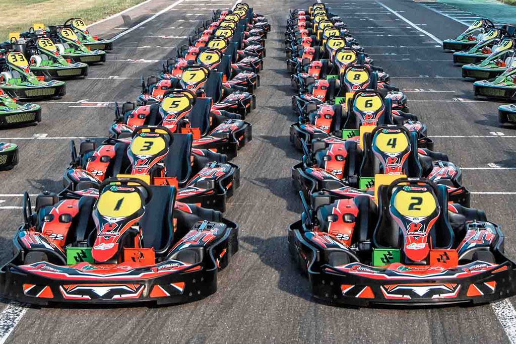 Multiple TBKart rental karts from a racing team Netherlands lined up.